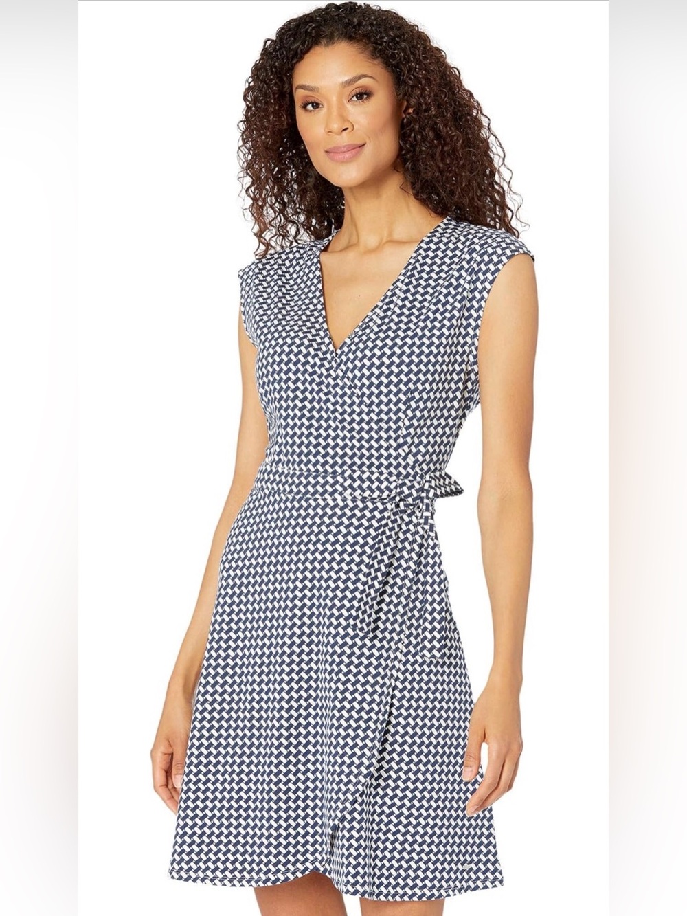 Tommy Hilfiger Navy and White Geometric Patterned Women's dress